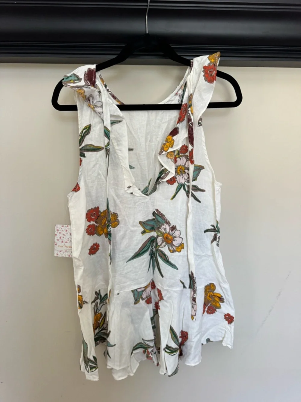 Free People White Floral Ruffled Linen-Blend dress - Picture 2 of 4
